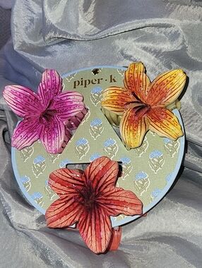 PIPER K Floral Hair Clips - Pink, Orange, Yellow Li Lily Day Lily